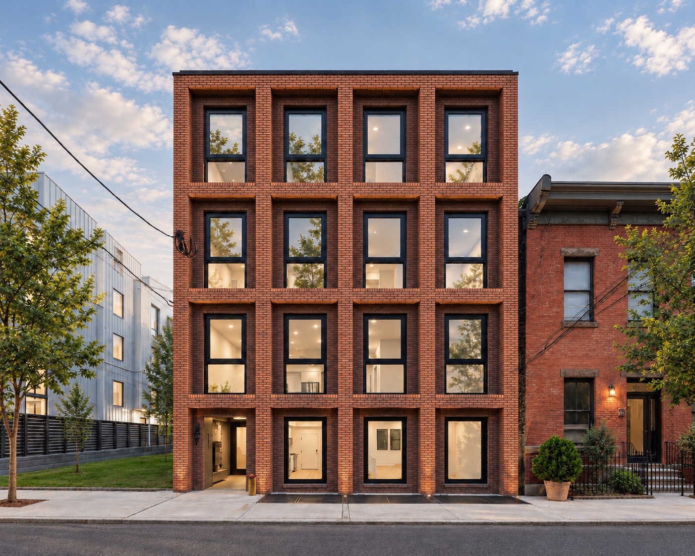 Cambridge Street red brick facade rendering in black and white
